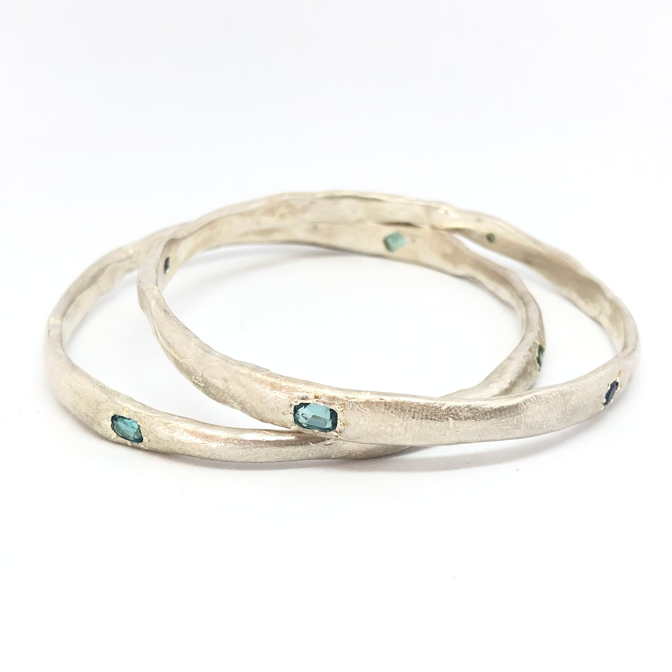 Organic Sterling Silver Bangle with Semi-Precious Stones