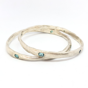 Organic Sterling Silver Bangle with Semi-Precious Stones